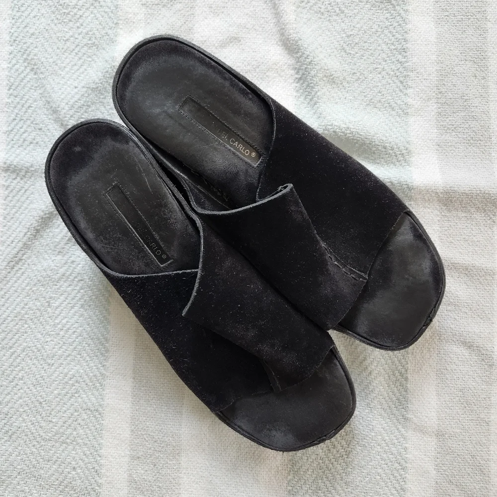 Vintage Black Velvet Suede Slide Platform Sandals